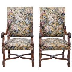Pair of French 19th Century Carved Walnut Armchairs