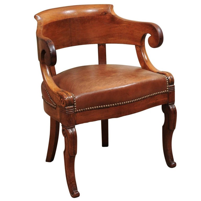 French Restoration Walnut Period Desk Chair, Early 19th Century at 1stDibs