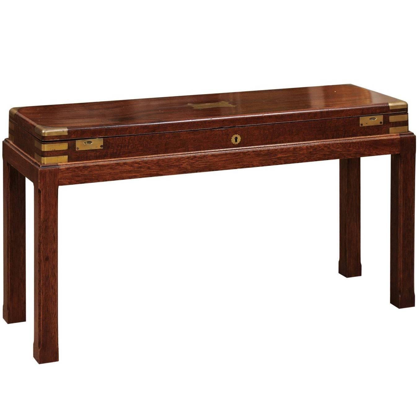 19th Century English Mahogany Gun Case with Brass on Later Stand