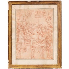 Gilt Framed Sanguine Drawing of Roman Scene, Italy 17th Century