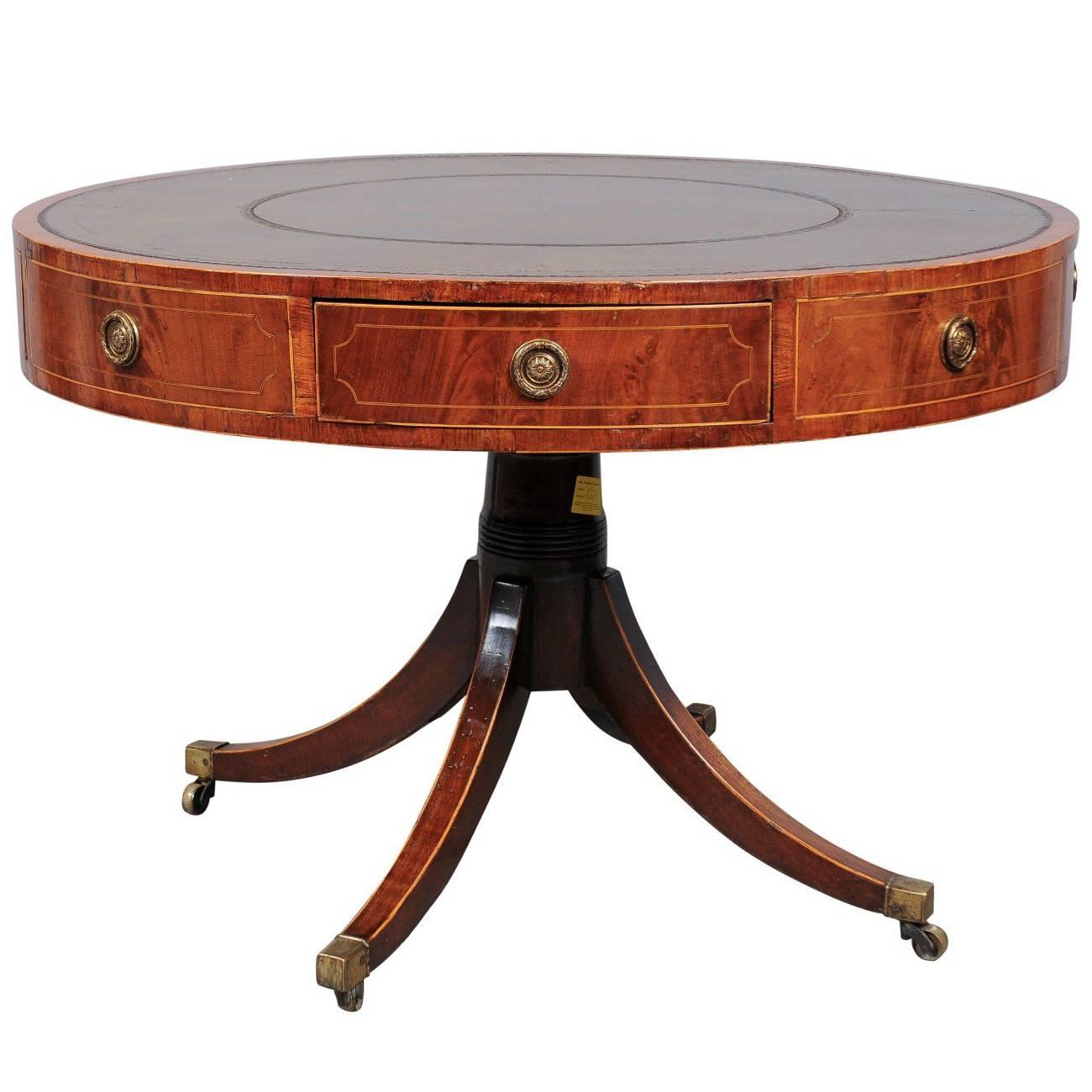 Revolving George III Mahogany Drum Table with Inset Green Leather Top For Sale