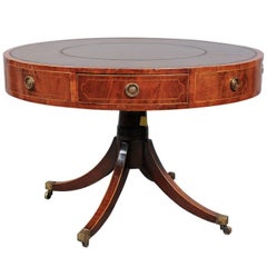 Revolving George III Mahogany Drum Table with Inset Green Leather Top