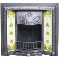 Antique Edwardian Art Nouveau Cast Iron Fireplace Grate