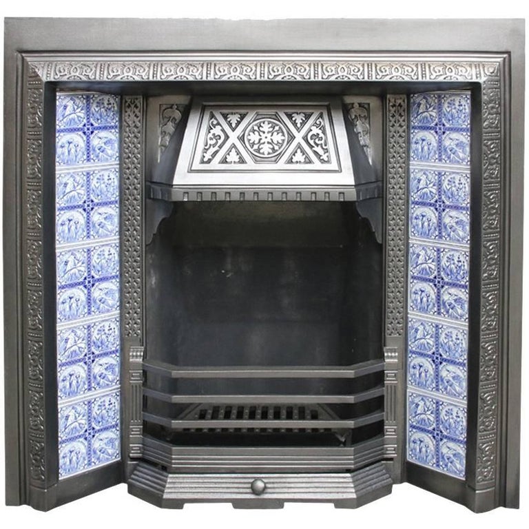 Restored Antique Aesthetic Cast Iron Fireplace Insert For Sale At