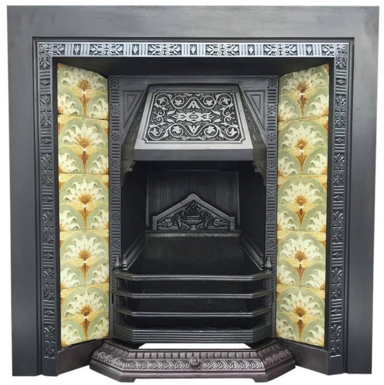 Late 19th Century Victorian Cast Iron Fireplace Insert For Sale At