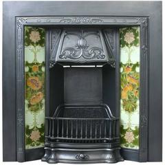 Antique Edwardian Art Nouveau Cast Iron Fireplace Insert