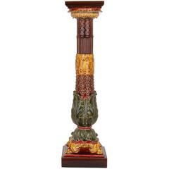Antique Majolica Pedestal from Sarreguemines in the Arts & Crafts Style