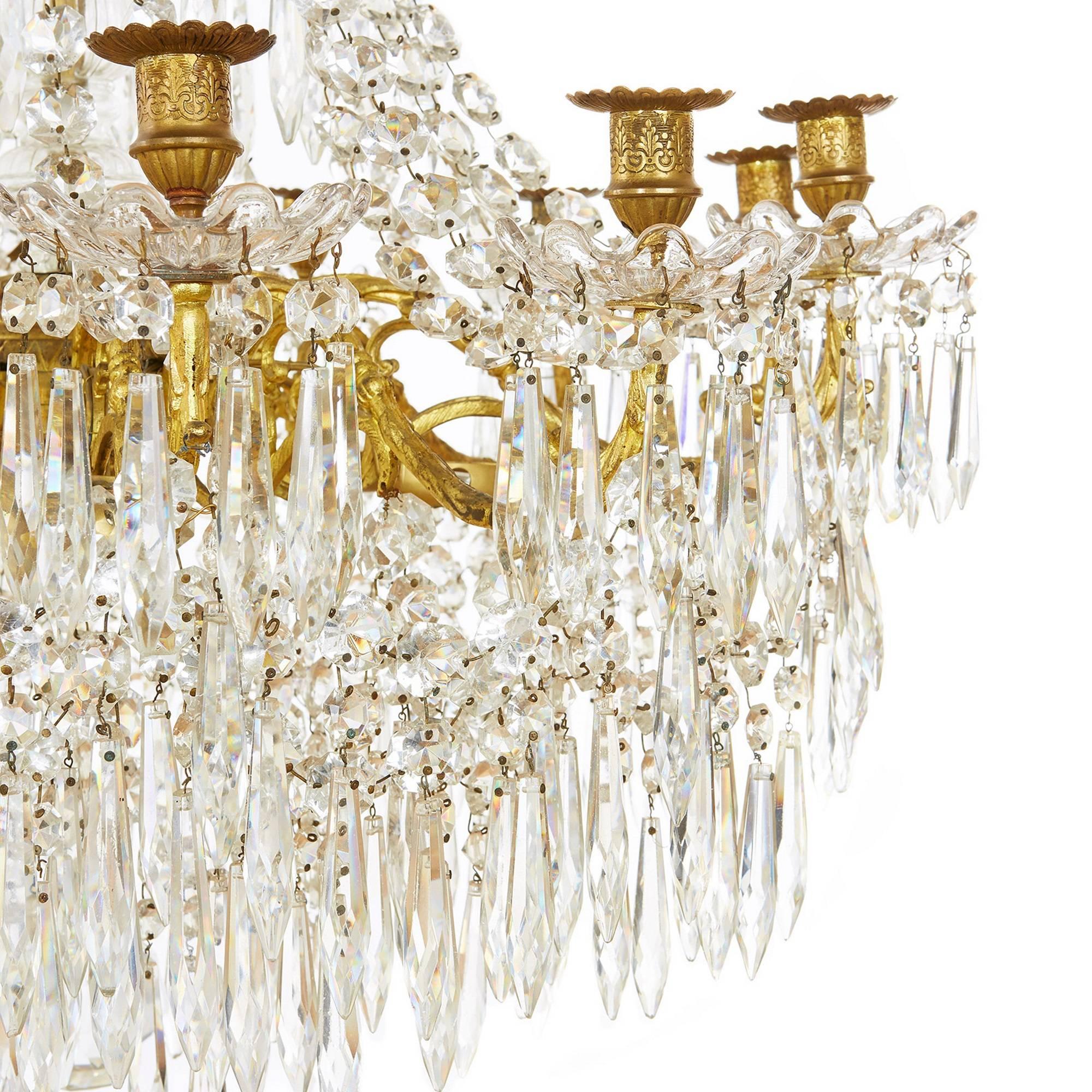 19th Century Large Gilt Bronze and Crystal Antique French Chandelier in the Empire Style