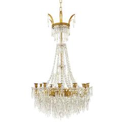 Large Gilt Bronze and Crystal Antique French Chandelier in the Empire Style