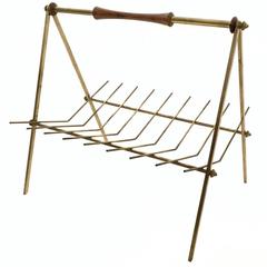 Brass and Solid Wood Magazine Rack, Italy, 1950s 3