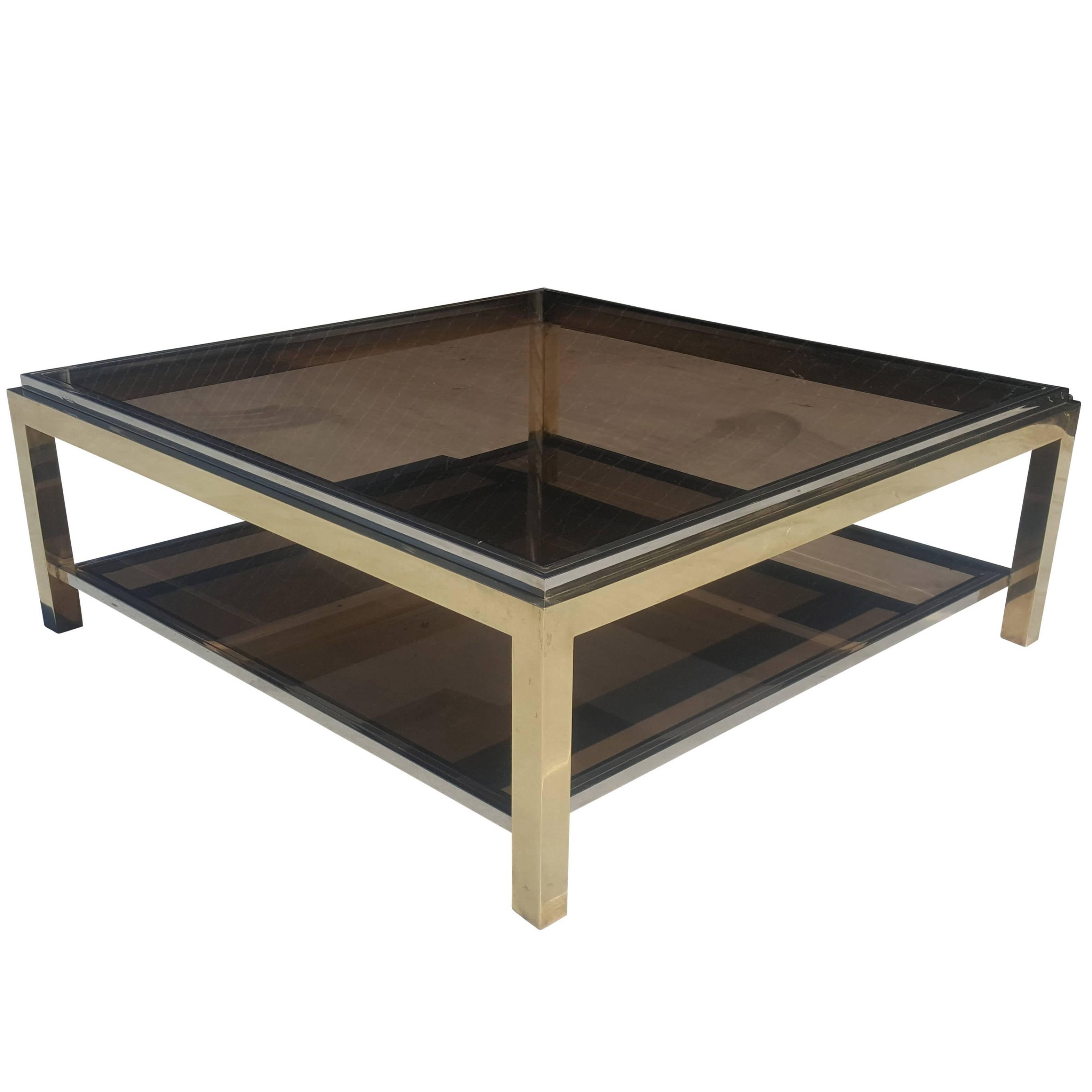 Brass and Chrome Coffee Table, Signed by Jean Charles