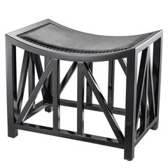 Lautner Stool in Solid Mahogany Wood Black Lacquered