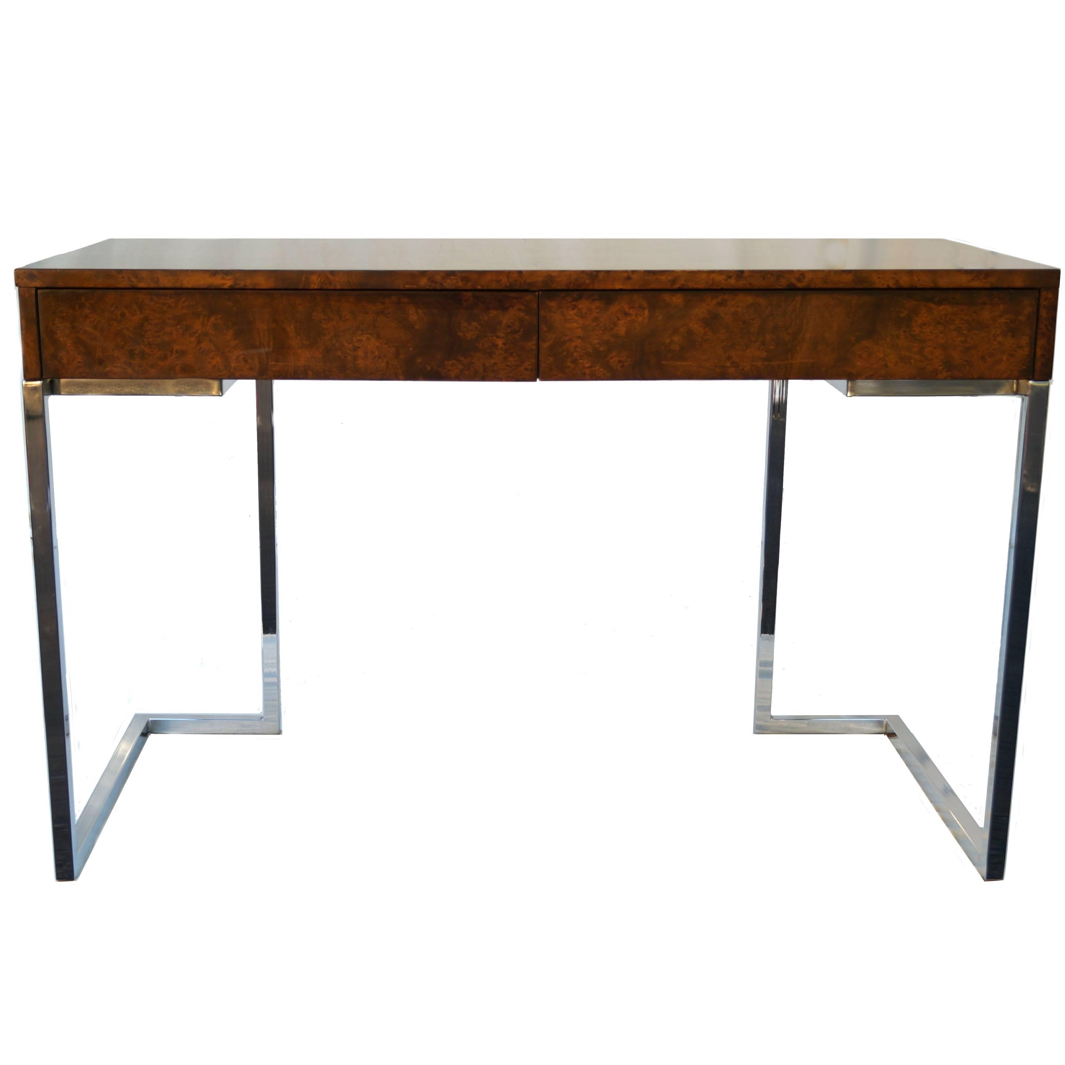 Milo Baughman Thayer Coggin Burl Wood Desk Console Writing Table