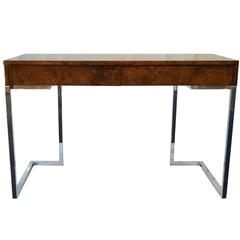 Milo Baughman Thayer Coggin Burl Wood Desk Console Writing Table