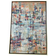 J. Toller Oil on Canvas Abstract Painting, Mid-Century Modern