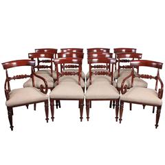 Antique Set of 12 Mahogany Bar Back Dining Chairs