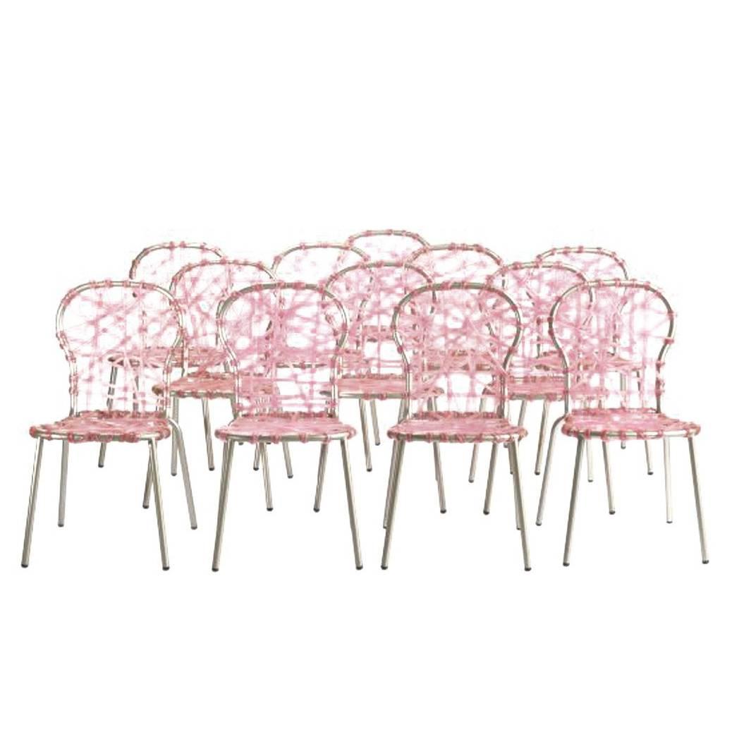 Campana Brothers Pink Zig Zag Chairs, Set of 12 For Sale