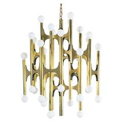 Gaetano Sciolari Thirty-Six-Light Brass Chandelier for Lightolier 1