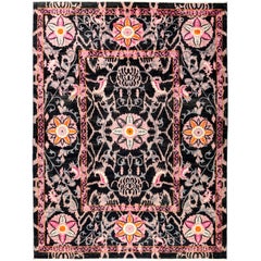 One-of-a-Kind Patterned & Floral Wool Handmade Area Rug, Midnight, 9' 3 x 11' 10