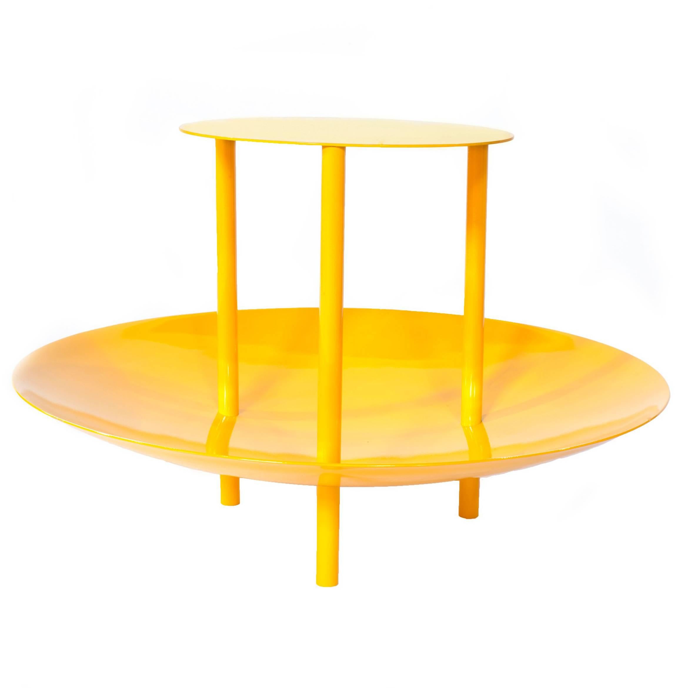 Contemporary Powder-Coated Magazine Rack Side Table and Catchall Yellow For Sale