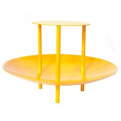 Contemporary Powder-Coated Magazine Rack Side Table and Catchall Yellow