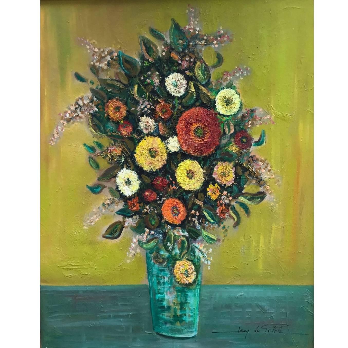 Jean Le Pelch Striking Colorful Still Life Painting on Canvas For Sale