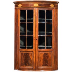 George III Period Mahogany Bowfront Corner Cupboard with Inlay Oval Patera