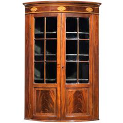 George III Period Mahogany Bowfront Corner Cupboard with Inlay Oval Patera 7