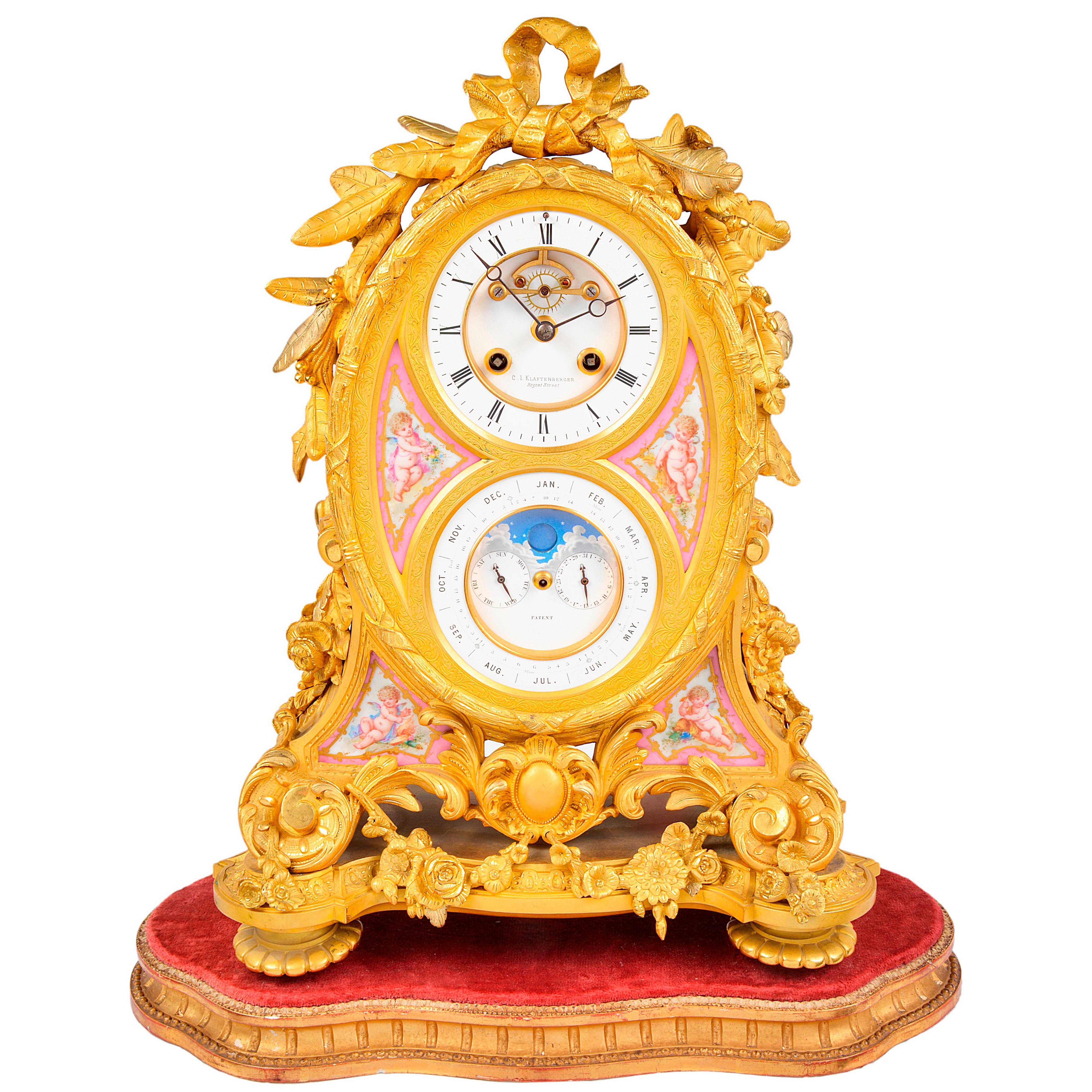 French Ormolu Calendar Mantel Clock, 19th Century
