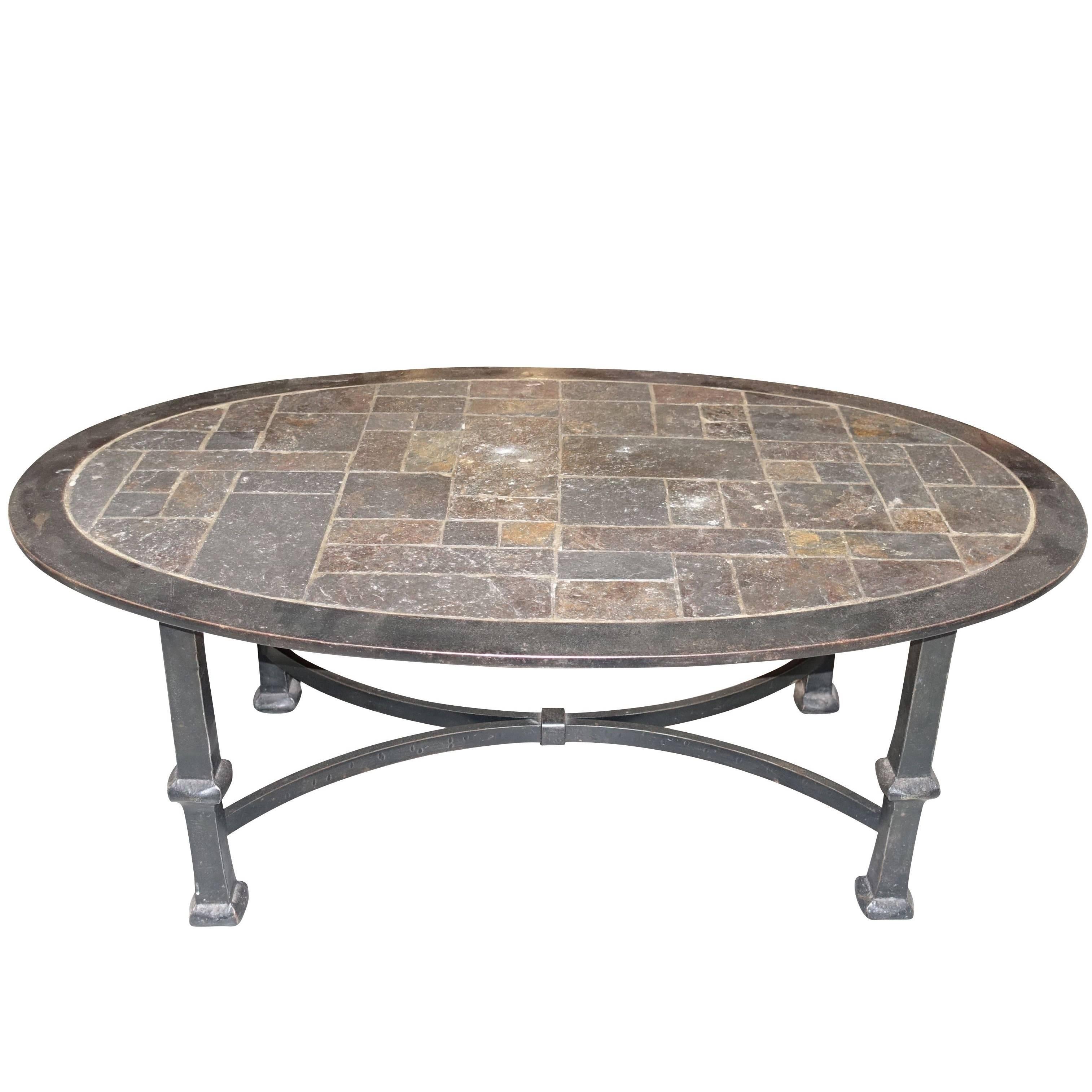 Stone Top Steel Base Coffee Table, France, Mid-Century