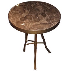 Taupe Round Marble-Top Side Table, Belgium, Contemporary