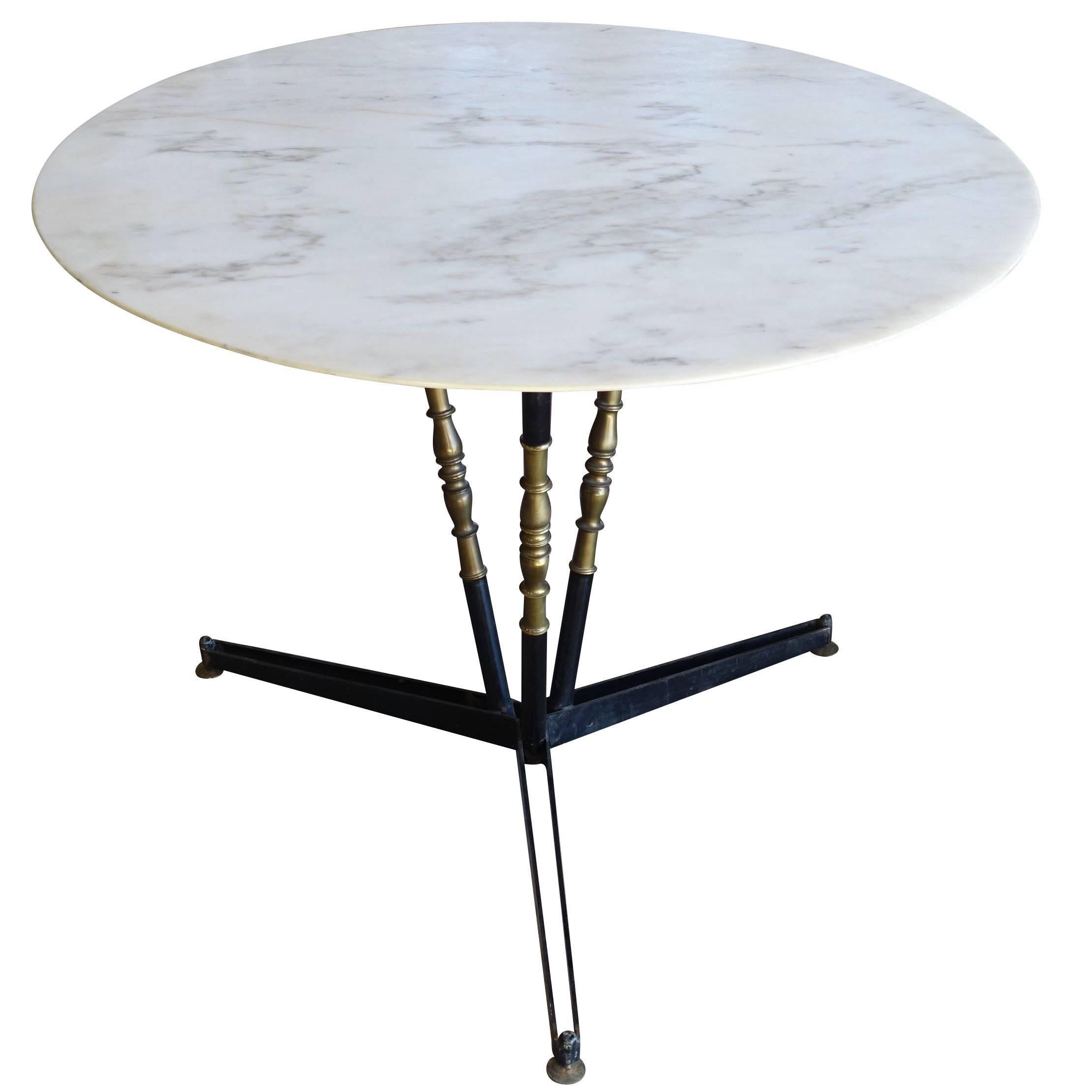 Round Marble-Top Dining Table, France, Mid Century