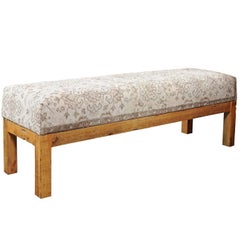 Light Colored Vintage Turkish Wool Upholstered Bench over Old Wooden Base