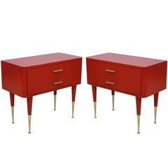 Pair of Scarlet Lacquered Nightstands