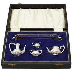 Retro 1970s Sterling Silver Boxed Miniature Tea and Coffee Service with Tray