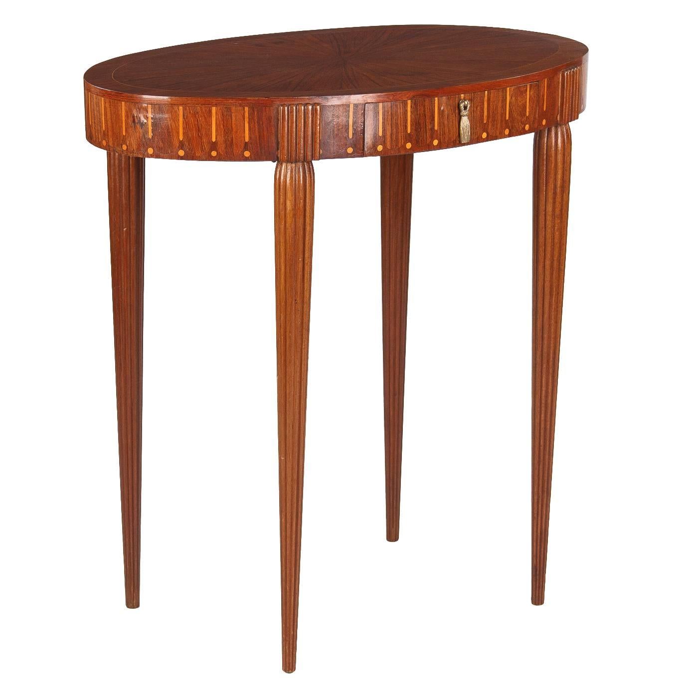 French Art Deco Oval Side Table in the Style of Ruhlman