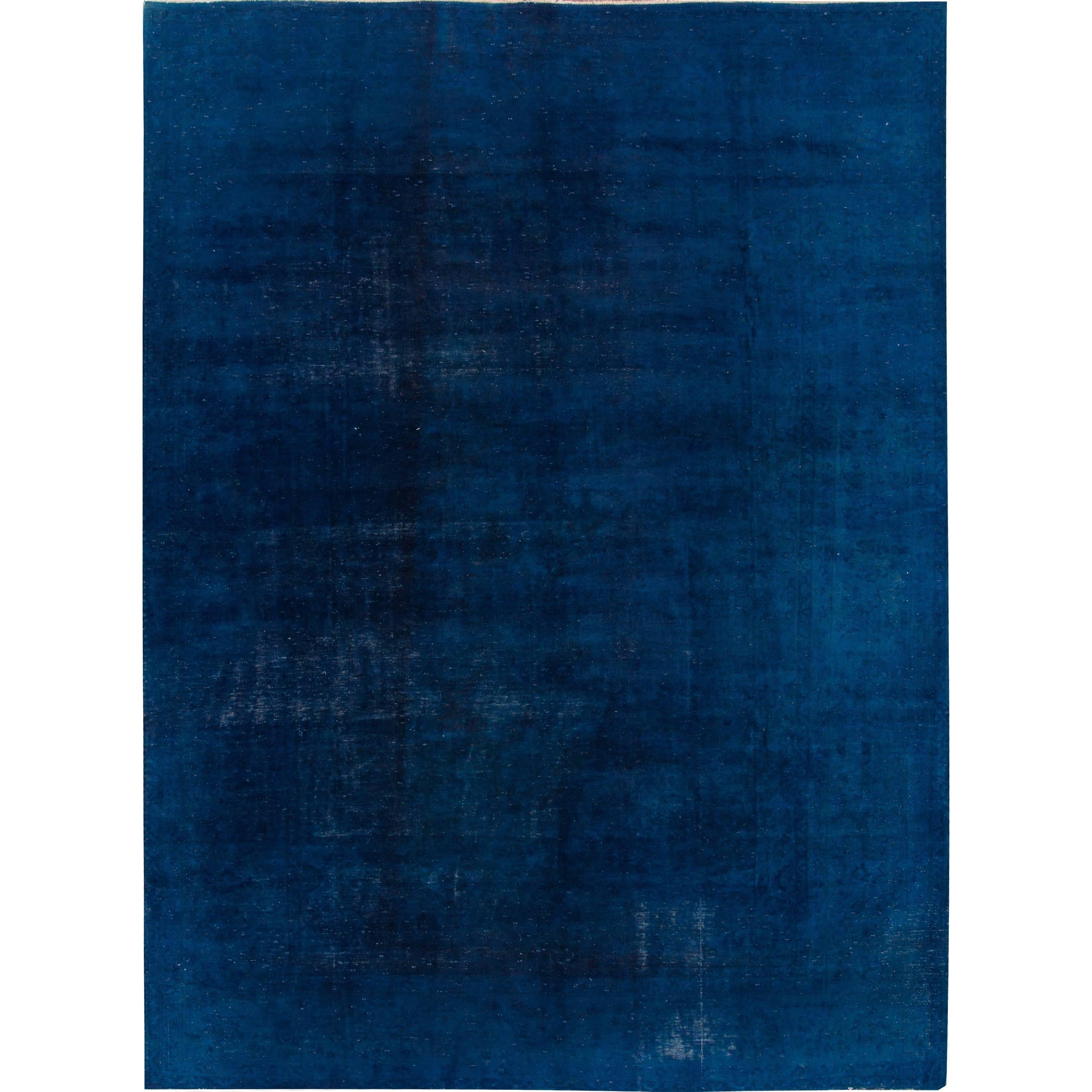 Vintage Blue Distressed Overdyed Rug For Sale