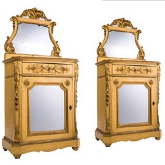Important Pair of Lacquered Commodes with Mirror from Italy, Milan, 1850