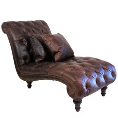 Brown Leather Tufted Chaise Lounge