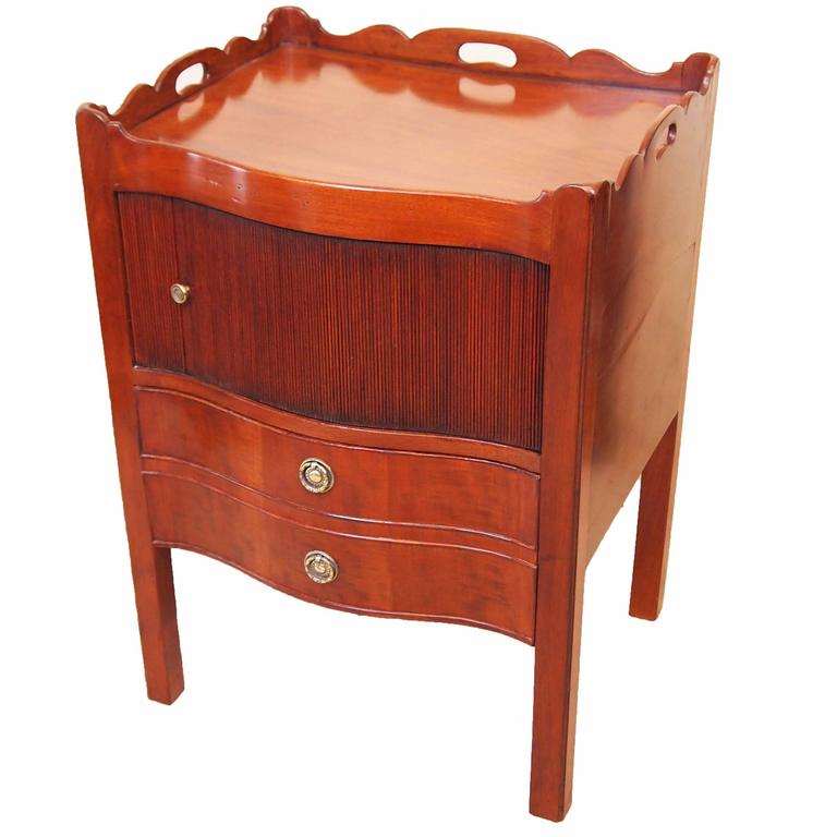 Antique Serpentine Mahogany Bedside Night Table For Sale at