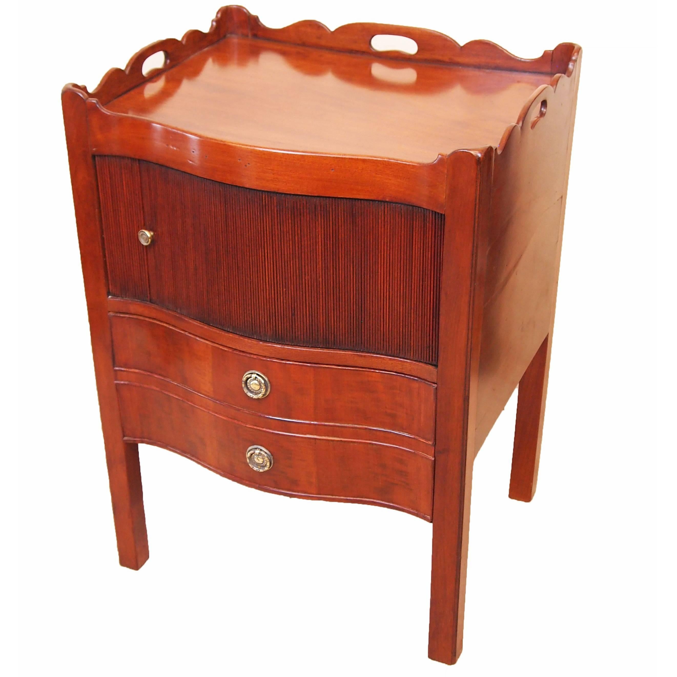Antique Serpentine Mahogany Bedside Night Table For Sale at