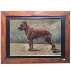 French Boxer Dog Painting by Fr Naas 1923 Oil on Canvas with Walnut Frame