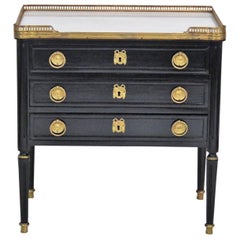 Jansen Style Ebonized Marble-Top Three-Drawer Stand