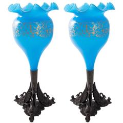 Egyptian Revival Opaline Blue Urns