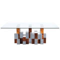 Paul Evans “Cityscape” Burl Wood and Chrome Dining Table for Directional 6
