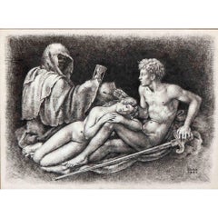 « The Hourglass », dessin Art déco avec deux nus de Goor, 1951