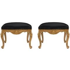 Pair of Italian 19th Century Louis XV Style Giltwood Stools 1