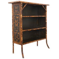 Antique English 19th Century Bamboo Découpage Fish Bookcase