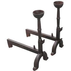 Pair of French 19th Century Iron Andirons 10