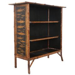 English 19th Century Bamboo Découpage Moth Bookcase